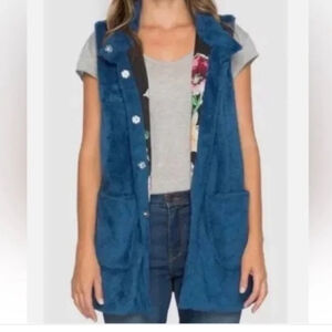 JOHNNY WAS reversible Vicney Lagoon blue faux fur vest topper pockets large